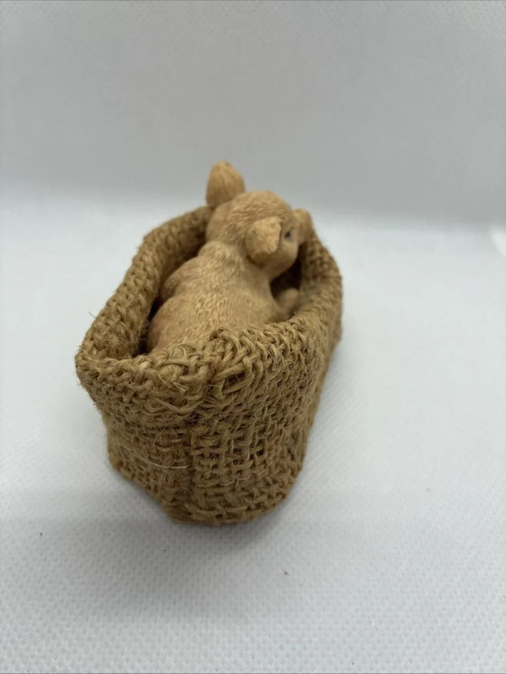 Resin Piglet in Burlap Basket Farmhouse Country Decor Figurine Pig Sculpture